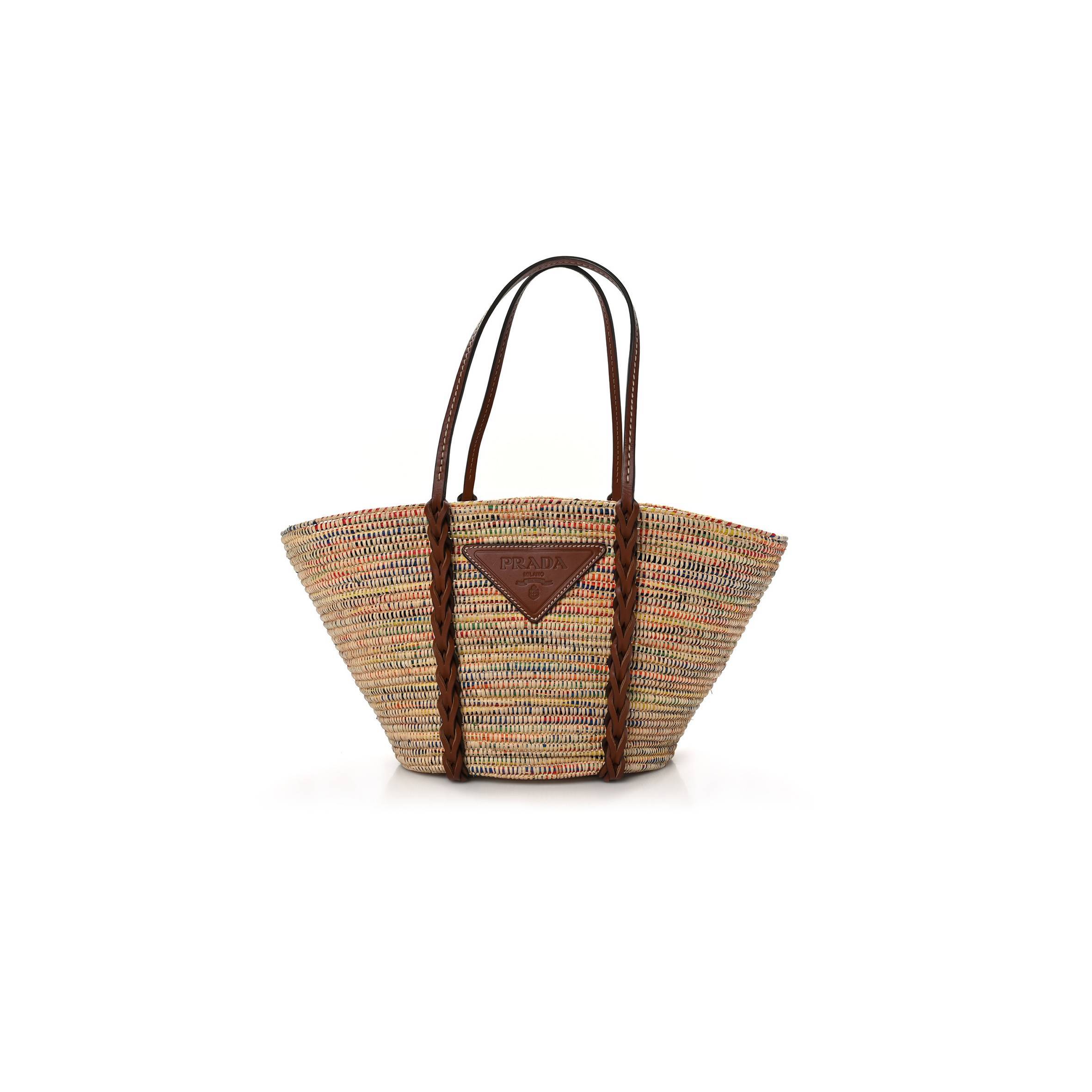 Pra*a paglia vitello woven braided basket tote multicolor cognac 1bg312_2dif_f00j7_v_iom (25*25*14cm)